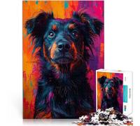puzzle 1000 pezzi per adulti Ritratto di cane pastore misto in colori astratti in stile Pop Art Rompicapo Regali di compleanno 38x26cm