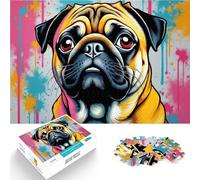 puzzle 1000 pezzi per adulti Ritratto di carlino con esplosione di colori e gocce di vernice Difficile Duro Ottimo regalo per i giochi 52x38cm