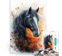 puzzle 1000 pezzi per adulti Ritratto di cavallo nero Difficile da completare ma divertente e umoristico offerte come regali per tutta la famiglia 38x26cm