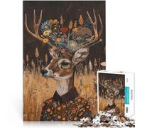 puzzle 1000 pezzi per adulti Ritratto di cervo floreale Antistress Vacanza in patria Uccidere il tempo Collezione di artisti, Belle arti 50x70cm