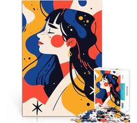 puzzle 1000 pezzi per adulti Ritratto di donna astratta tra le stelle, arte minimalista Giochi divertenti decorazione murale 26x38cm