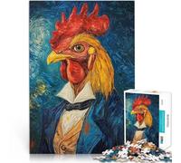puzzle 1000 pezzi per adulti Ritratto di gallo in blu per il giocattolo di sfida del gioco educativo Regalo di compleanno, regali, arte murale 38x26cm