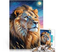 puzzle 1000 pezzi per adulti Ritratto di leone maestoso sotto il cielo notturno Assemblaggio del modello Regali di Babbo Natale segreto 52x38cm