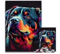 Puzzle 1000 pezzi per adulti Rottweiler colorato cane puzzle in legno attività per famiglie, fai da te decorazione per la casa, regalo di festa 50x75cm/19,68x29,52 pollici