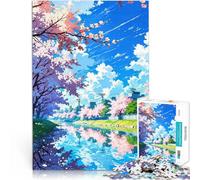 puzzle 1000 pezzi per adulti Scena del fiume con fiori di ciliegio Analisi e logica Ogni pezzo è unico - Gioco divertente e stimolante per tutta la famiglia 52x38cm