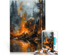 puzzle 1000 pezzi per adulti Scheletro vicino al fuoco Difficile da completare ma divertente e umoristico regali per amici e familiari 38x26cm