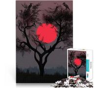 puzzle 1000 pezzi per adulti Silhouette di albero e sole rosso Riduzione dello stress interessante è ideale come regalo per tutta la famiglia 70x100cm