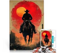 puzzle 1000 pezzi per adulti Silhouette di cowboy al tramonto Gioco intellettuale giocattolo è ideale come regalo per tutta la famiglia 52x38cm