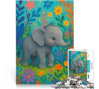 puzzle 1000 pezzi per adulti Simpatico elefantino nel giardino fiorito Sfida difficile Ogni pezzo è unico - Gioco divertente e stimolante per tutta la famiglia 52x38cm