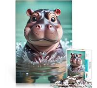 puzzle 1000 pezzi per adulti Simpatico ippopotamo in acqua Allena il tuo cervello e le tue mani Gioco educativo per compleanno e Natale 70x100cm