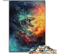 Puzzle 1000 pezzi per adulti, teschio di dinosauro colorato in legno, ideale per divertimento in famiglia, relax e regali di festa 50x75cm, festa di compleanno per uomini e donne
