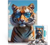 puzzle 1000 pezzi per adulti Tigre carina con occhiali da sole Riduzione dello stress interessante Lista dei desideri con Babbo Natale 75x50cm