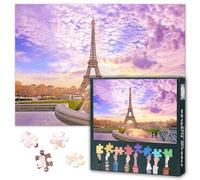 Puzzle 1000 pezzi per adulti Torre Eiffel Tramonto a Parigi Francia Romantica Scena Città Tema di Viaggio Puzzle Arte Sfidante Europeo Regalo per Coppie, 70 x 50 cm