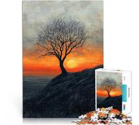 puzzle 1000 pezzi per adulti Tramonto su un albero solitario in toni caldi e carbone Analisi e logica con poster abbinato e foglio di quiz 38x26cm