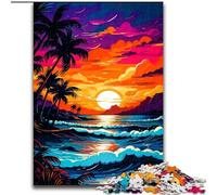Puzzle 1000 pezzi per adulti, tramonto sulla spiaggia retrò, in legno, ideale per divertimento in famiglia, relax e regali di festa, 50x75cm, festa di compleanno per uomini e donne