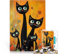 puzzle 1000 pezzi per adulti Tre gatti neri in un giardino Sfida di gioco educativo giocattolo Regalo di compleanno, regali, arte murale 38x26cm