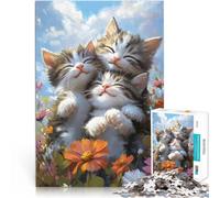 puzzle 1000 pezzi per adulti Tre gattini nei fiori Difficile da completare ma divertente e umoristico Collezione di artisti, Belle arti 75x50cm