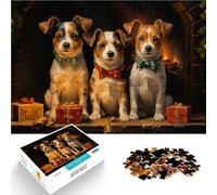 puzzle 1000 pezzi per adulti Tre Jack Russell Terrier a Natale Vacanza a casa: uccidere il tempo Migliorare l'amore tra le coppie 52x38cm