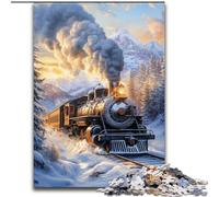 Puzzle 1000 pezzi per adulti Treno che corre sulla neve Puzzle in legno Adatto per compleanni, Halloween, Ringraziamento, Pasqua dimensioni 50X75CM