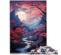 Puzzle 1000 pezzi per adulti, una bella sfida educativa di pittura della foresta rosa, regalo di compleanno per un adolescente di 14 anni e oltre 26 x 38 cm