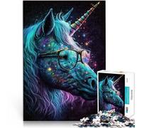 Puzzle 1000 pezzi per adulti unicorni cosmici che indossano occhiali giocattoli di intrattenimento familiare opere d'arte regalo per adolescenti dai 14 anni e oltre 26 x 38 cm