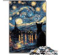 Puzzle 1000 pezzi per adulti Van Gogh Cielo notturno Gatto nero, giocattoli giochi educativi antistress che migliorano l'amore tra coppie (dimensioni 26x38cm)