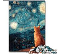 Puzzle 1000 pezzi per adulti Van Gogh Night Sky Cat Puzzle difficili per adulti 50X75CM Divertimento serale in famiglia, opera d'arte decorativa fai da te