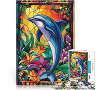 puzzle 1000 pezzi per adulti Vetrata con delfini Giocattoli educativi per l'apprendimento Giochi per famiglie Regalo per i compleanni 75x50cm