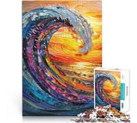 puzzle 1000 pezzi per adulti Vetrata Hokusai onda per il giocattolo di sfida del gioco educativo con poster abbinato e foglio di quiz 75x50cm