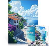 puzzle 1000 pezzi per adulti Villaggio costiero mediterraneo Allena il tuo cervello e le tue mani Migliorare l'amore tra le coppie 75x50cm