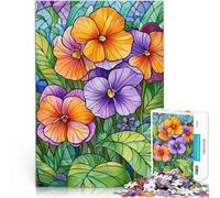 puzzle 1000 pezzi per adulti Viole del pensiero in vetro colorato Giocattoli antistress Decorazione murale Regali unici per compleanno e Natale 38x26cm