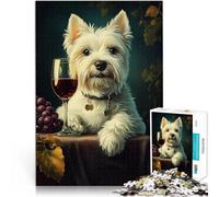 puzzle 1000 pezzi per adulti Westie bianco che si gode il vino Gioco intellettuale giocattolo offerte come regali per tutta la famiglia 75x50cm