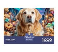 Puzzle 1000 Pezzi per Decorazione Murale - Golden Retriever in Paese di Dolci, Gioco Antistress, Accessorio Murale per Adulti, 70x50cm