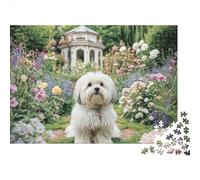 Puzzle 1000 Pezzi per Donne e Uomini Cane Carino Cane Bianco Sede in Giardino Fiorito Puzzle Impossibile Difficile | Attività Casalinga 38x26cm