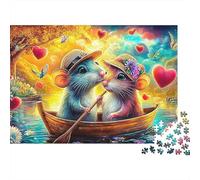 Puzzle 1000 pezzi per il Tempo Libero Topo per Adulti Topolini Carini Barca dell'Amore Premium Spesso Robusto Alta Qualità Sfidante Antistress 38x26cm
