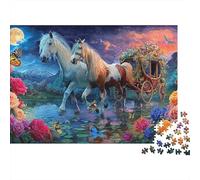Puzzle 1000 pezzi per Serata di Giochi Carrozza Trainata da Cavalli al Chiaro di Luna per Adulti Cavalli nella Foresta Incantata Premium Spesso Robusto Vivace Sfidante Difficile Antistress 38x26cm