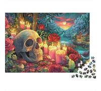 Puzzle 1000 pezzi per Serata di Giochi Teschio in Giardino per Adulti Teschio Spettrale in Autunno Vivace Premium Spesso Robusto Vivace Sfidante Difficile Antistress 70x50cm