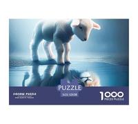 Puzzle 1000 Pezzi Perfetta Idea Regalo Agnello e Leone Riflesso 52x38cm, Agnello Leone Riflesso Difficile Stimolante Decorazione Casa Parete
