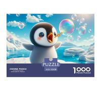 Puzzle 1000 pezzi Piccolo pinguino con bolle di sapone, puzzle difficile uomo donna carta riciclata decorazione murale antistress 52x38cm