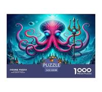 Puzzle 1000 Pezzi Polpo Dettagliato per Adulti e Bambini - Polpo Poseidone Tridente Città Sottomarina Mistica Estremamente Difficile Sfida Ottima Idea Regalo 52x38cm