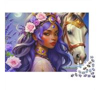 Puzzle 1000 pezzi Principessa con Corona di Rose, Cavallo, Cartone Robusto, Collezionisti, Esercizio Cognitivo 38x26cm