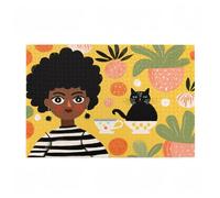 Puzzle 1000 Pezzi Ragazza Puzzle Gatto Adulti Arte Grandi Dimensioni Jigsaw di Legno con una Scatola, Impossibili Jigsaw Gioco Familiare for Adulti Principiante, Home Decor Regalo Donna 75x50cm D-736
