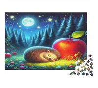 Puzzle 1000 pezzi Riccio con Mela Rossa Grossa, Rilassante, Cartone Riciclato, Adulti e Bambini, 38x26cm