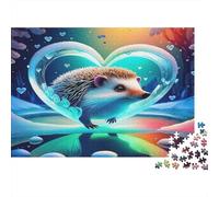 Puzzle 1000 pezzi Riccio nel Cornice di Ghiaccio a Cuore, Pezzi Incastrati, Immagine Dettagliata, Cartone Often, Anziani, 38x26cm