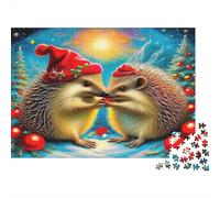 Puzzle 1000 Pezzi Riccio per Famiglie | Sostenibile Due Ricci con Cappelli da Babbo Natale che si Baciano Divertente Attività a Casa & Regalo 52x38cm/1000pz