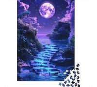Puzzle 1000 pezzi Scale lunari verso il mare in cartone riciclato, 52x38 cm, gioco educativo antistress, decorazione parete e regalo, idea regalo di inaugurazione casa