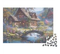 Puzzle 1000 Pezzi Scena Casetta Rustica Capanna di Montagna Nebbiosa Set Puzzle Cartone Riciclato per Adulti Gioco Educativo Antistress Decorazione Murale Regalo di Anniversario 70x50cm