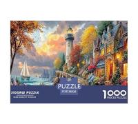 Puzzle 1000 Pezzi Scena Villaggio Costiero per Adulti e Bambini | Faro nella Città Costiera - Gioco Educativo, Sfida, Decorazione da Parete 38x26cm