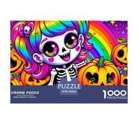 Puzzle 1000 pezzi Scheletro Arcobaleno Decorazione Parete Regali - Ragazza Teschio Dolce Zucche, Carta Riciclata, Gioco Famiglia Difficile, 38x26cm