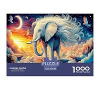 Puzzle 1000 Pezzi Schizzi di Elefantino per Adulti e Bambini | Elefante Bianco e Nuvole Tramonto, Divertente e Difficile, Gioco di Famiglia, Gioco Educativo, 70x50cm